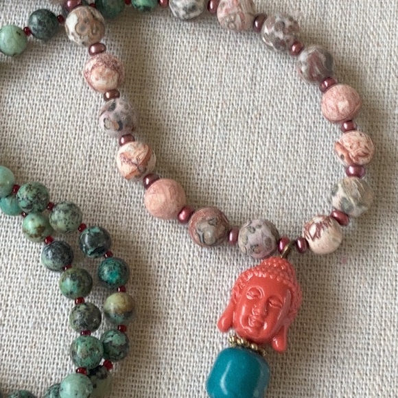 HP⭐️ Boho Laura Hansen Designs Chrysocolla Jasper Mala Necklace Key, Tassel - Picture 3 of 6